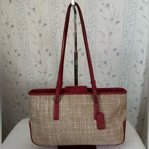 Coach Vintage Cabana Straw and Leather Tote